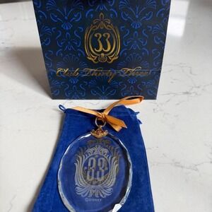Disney Club 33 Crystal Glass Christmas Ornament w/ Bag & Velvet Pouch Rare